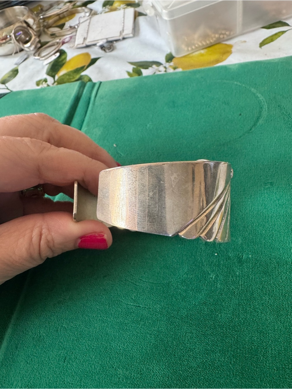 Navajo Sterling Silver Fan Cuff Bracelet with Turquoise Stone - Blue - Picture 4 of 10